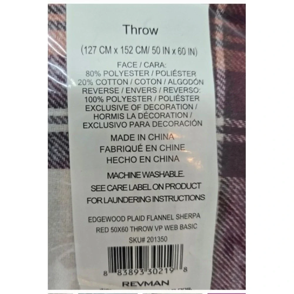 Eddie Bauer Home Edgewood Plaid Flannel And Sherpa Throw Blanket NEW 50x60